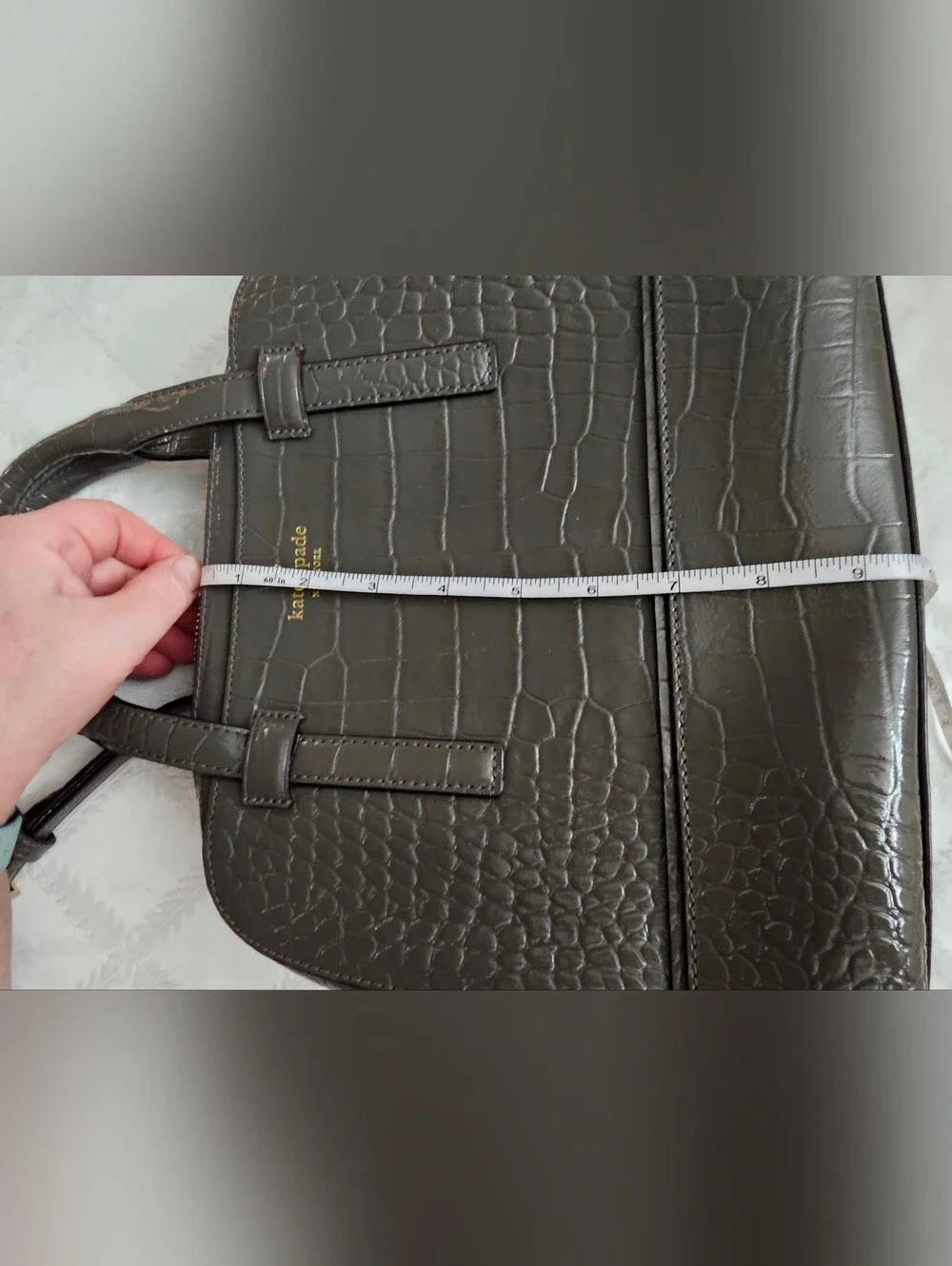 Kate Spade Gray Croc-Embossed Dome Satchel